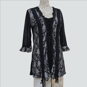 Pretty Angel Black Lace Milk Maid Cinch Vtg. Tunic Sz XL